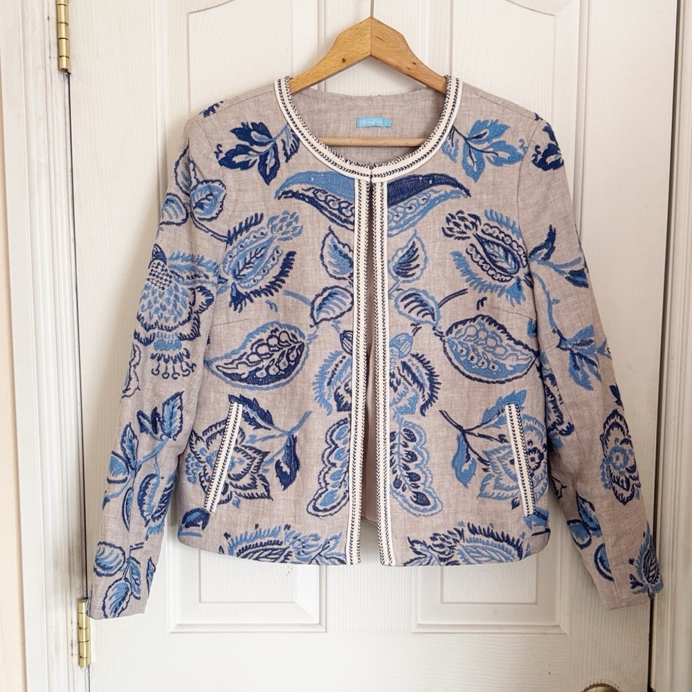 J. Mclaughlin Kinsey Floral Embroidered Linen Blend Jacket